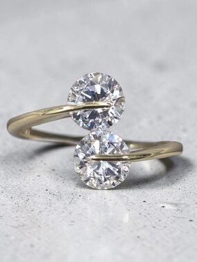 Genevive 925 Sterling Silver 14K Gold Plated Double CZ Bypass Ring | Size 10 |